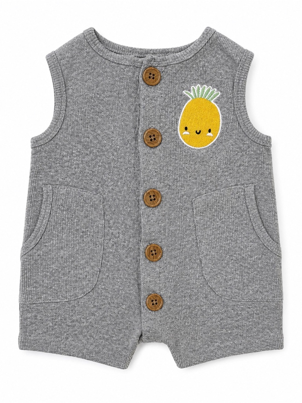 Indigo Gray Ribbed Pineapple Patch Romper